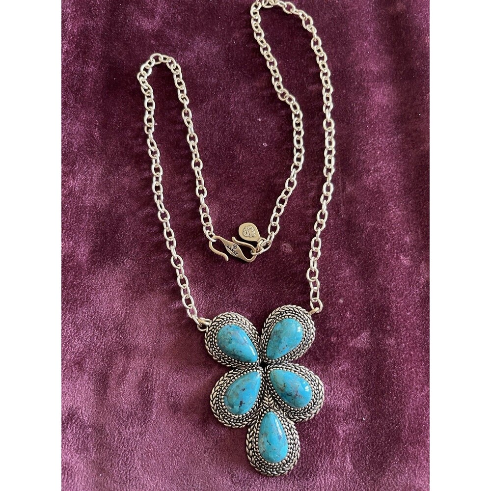 Barse Cactus Flower Turquoise Cluster Pendant Necklace and earrings